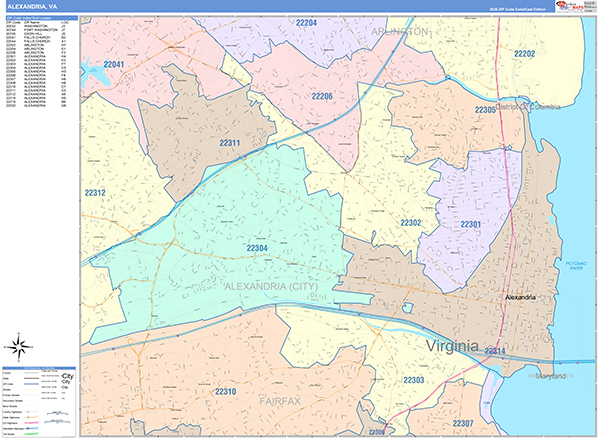 Alexandria Wall Map Color Cast Style