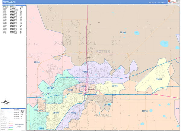Amarillo, TX Zip Code Map