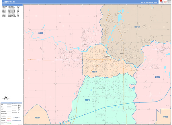 Anderson City Wall Map Color Cast Style