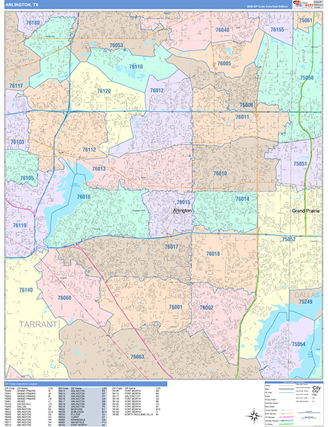 Arlington City Wall Map Color Cast Style