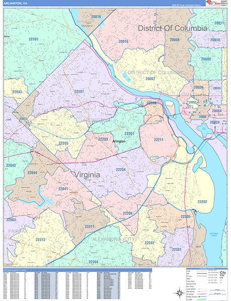 Arlington Wall Map Color Cast Style