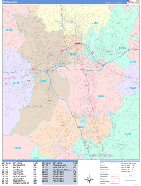 Asheville City Digital Map Color Cast Style
