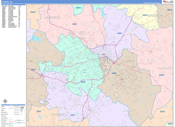 Athens Wall Map Color Cast Style