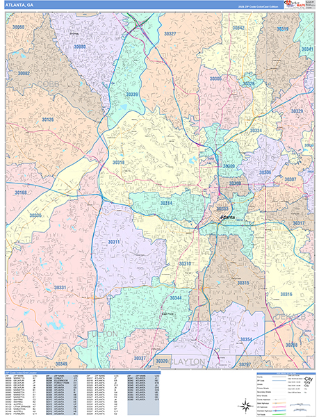 Atlanta Wall Map Color Cast Style