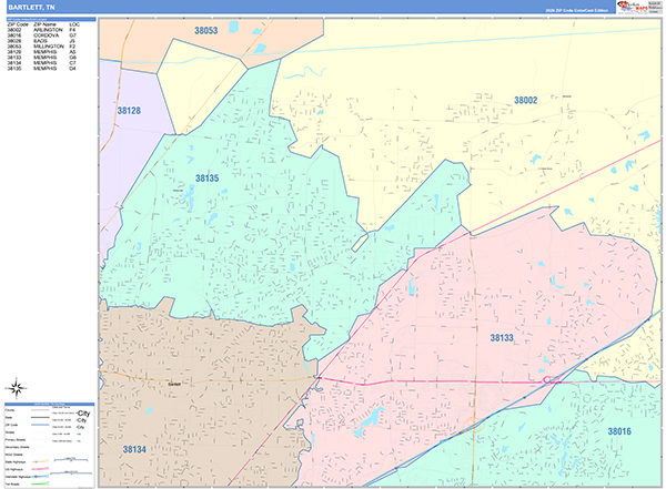 Bartlett, TN Zip Code Map