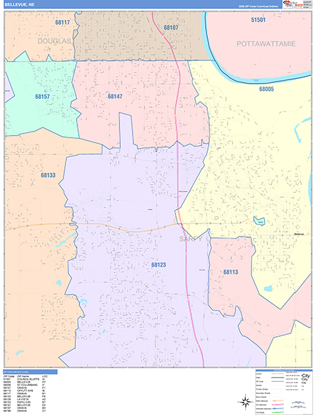 Bellevue, NE Zip Code Map