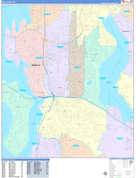 Bellevue City Digital Map Color Cast Style