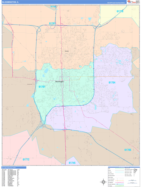 Bloomington City Digital Map Color Cast Style