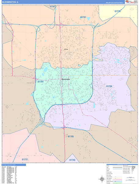 Bloomington City Wall Map Color Cast Style