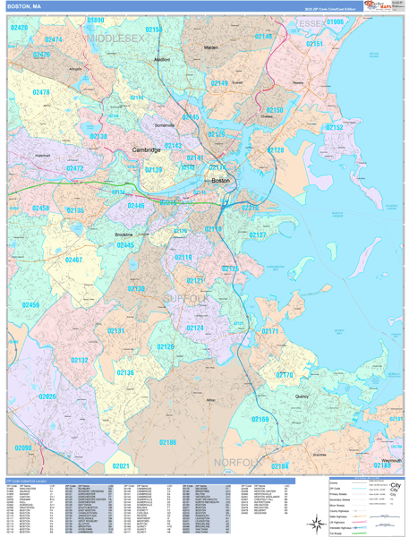 Boston City Digital Map Color Cast Style