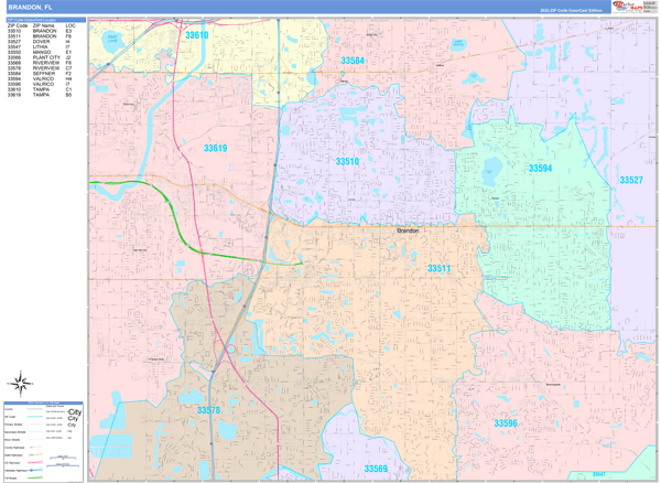 Brandon City Wall Map Color Cast Style