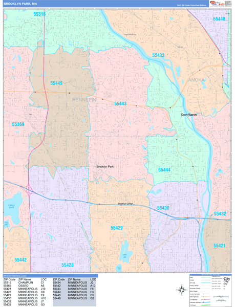 Brooklyn Park Minnesota Wall Map (Color Cast Style) by MarketMAPS ...