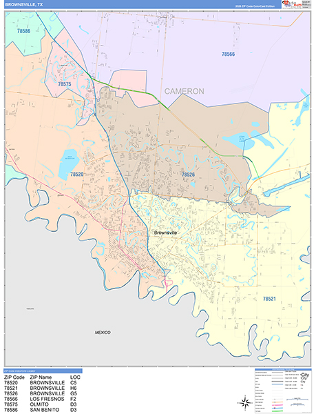 Brownsville, TX Zip Code Map