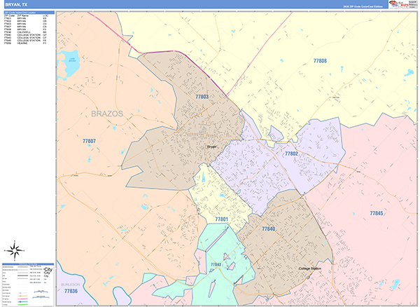 Bryan, TX Zip Code Map