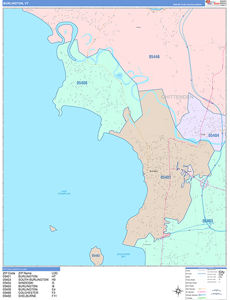 Burlington, VT Zip Code Map