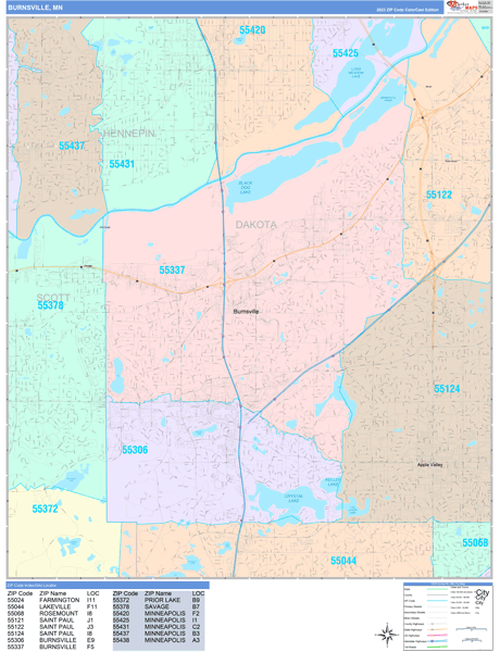Burnsville City Digital Map Color Cast Style