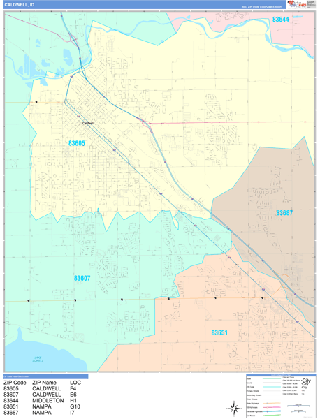 Caldwell City Digital Map Color Cast Style