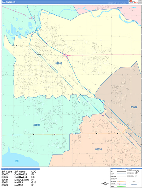 Caldwell City Wall Map Color Cast Style