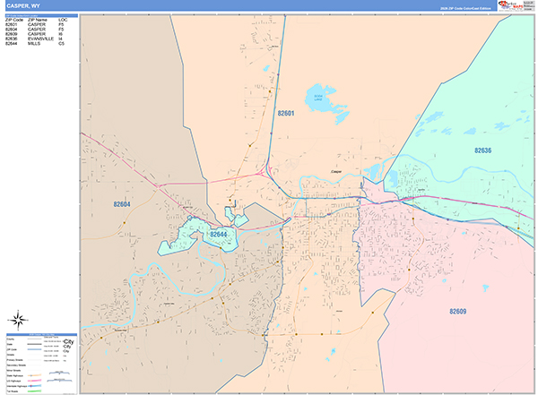 Casper City Wall Map Color Cast Style