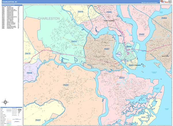 Charleston City Digital Map Color Cast Style