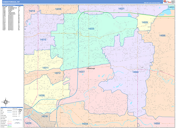Cheektowaga City Wall Map Color Cast Style