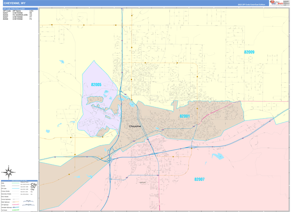 Cheyenne City Digital Map Color Cast Style