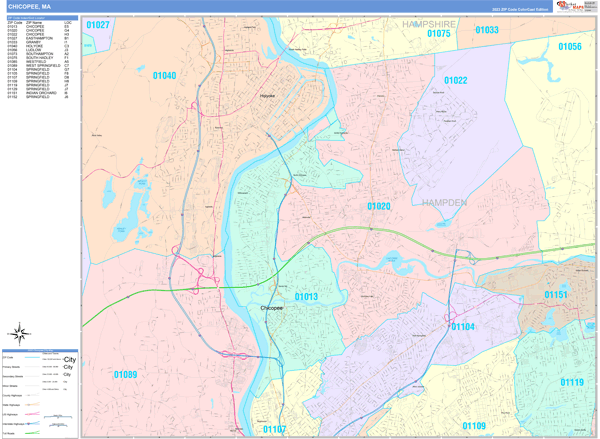 Chicopee City Digital Map Color Cast Style