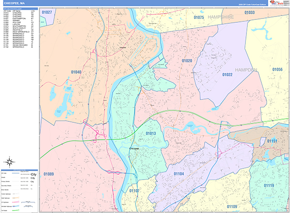 Chicopee, MA Zip Code Map