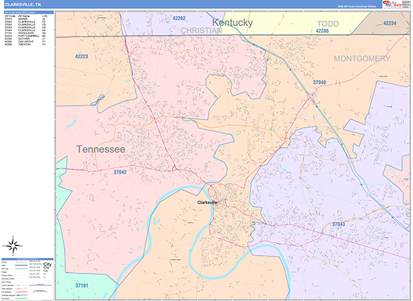 Clarksville City Wall Map Color Cast Style