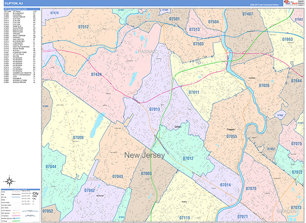 Clifton City Wall Map Color Cast Style