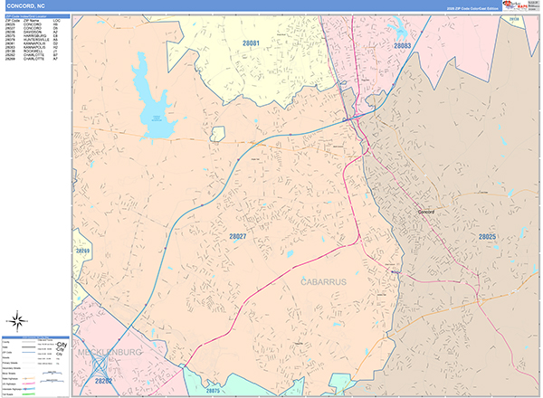 Concord City Wall Map Color Cast Style