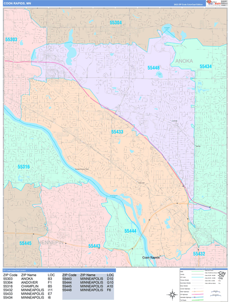 Coon Rapids Minnesota Wall Map (Color Cast Style) by MarketMAPS - MapSales