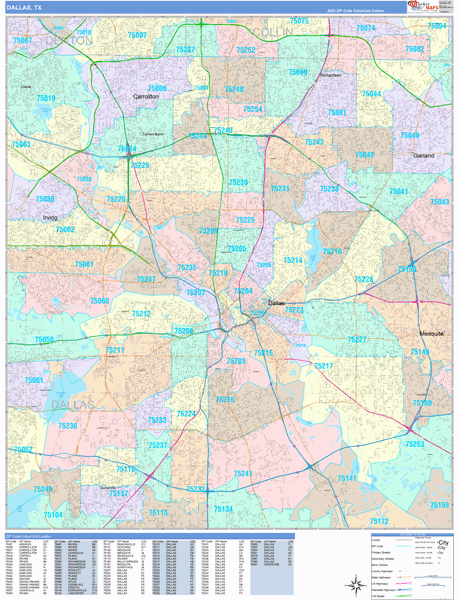 Dallas City Digital Map Color Cast Style