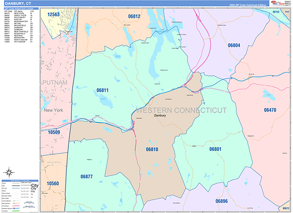 Danbury, CT Zip Code Map