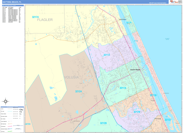 Daytona Beach Florida 5 Digit Zip Code Maps - Color Cast