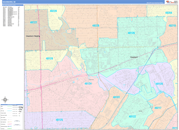 Dearborn City Digital Map Color Cast Style