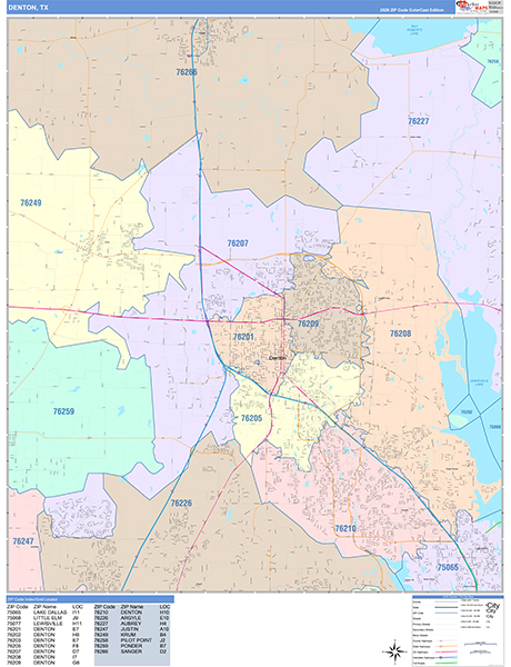 Denton, TX Zip Code Map