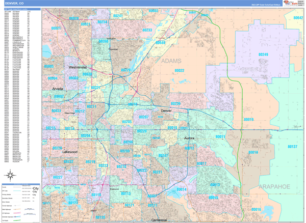 Denver City Digital Map Color Cast Style