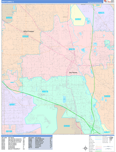 Des Plaines Illinois Wall Map (color Cast Style) By Marketmaps - Mapsales