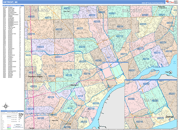 Detroit, MI Zip Code Map