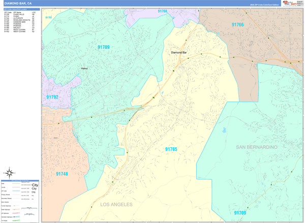 Diamond Bar California Wall Map (Color Cast Style) by MarketMAPS - MapSales