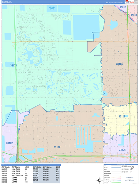 Doral City Wall Map Color Cast Style