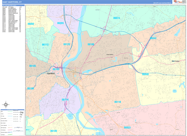 East Hartford Connecticut Wall Map (Color Cast Style) by MarketMAPS ...