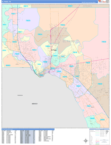 El Paso Texas Wall Map (Color Cast Style) by MarketMAPS - MapSales