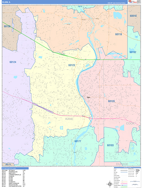 Elgin City Wall Map Color Cast Style