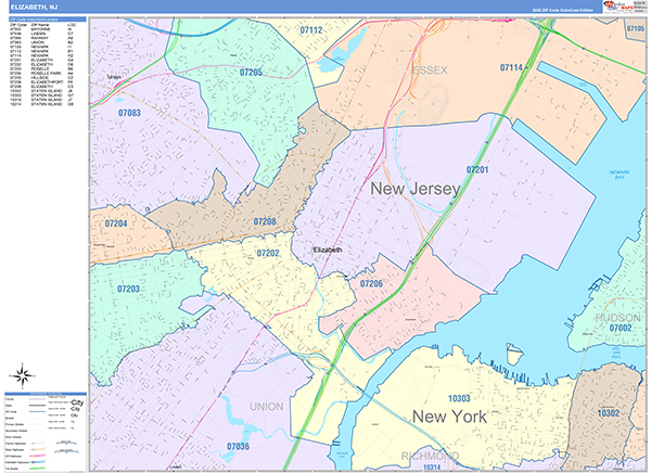 Elizabeth, NJ Zip Code Map