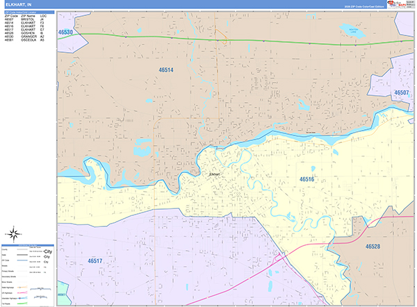 Elkhart, IN Zip Code Map