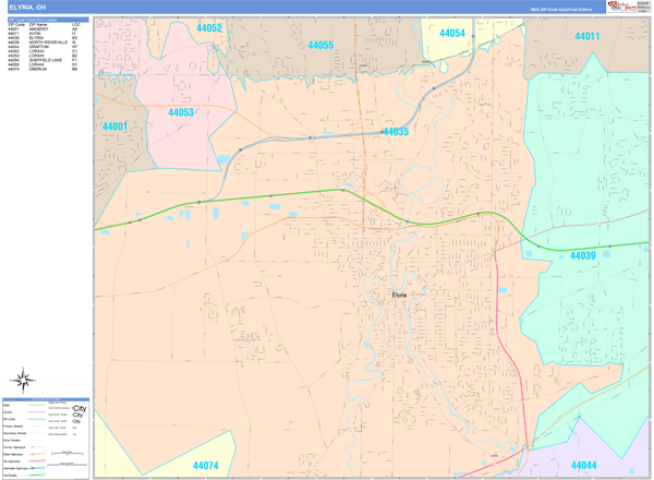 Elyria City Digital Map Color Cast Style
