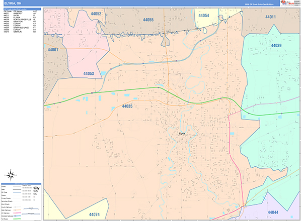 Elyria, OH Zip Code Map