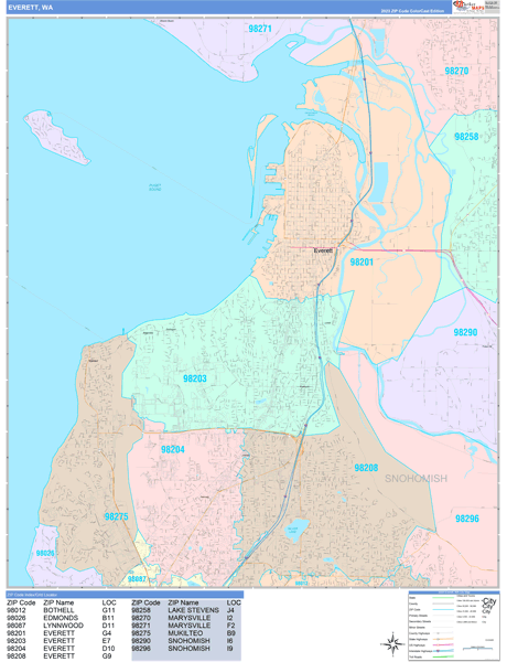 Everett City Wall Map Color Cast Style